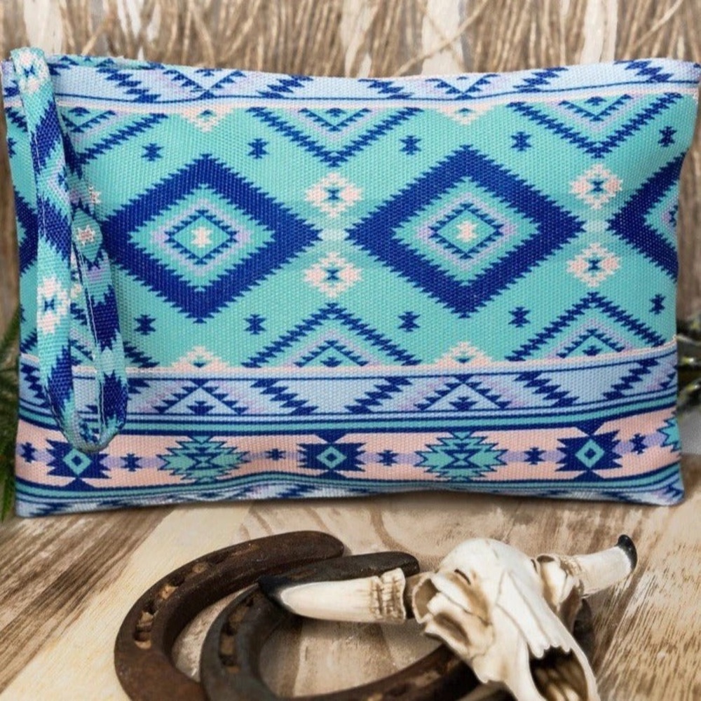 Blue and Teal “Easy Breezy”—NWT—Geometric Wristlet/Clutch